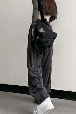 Y2K Dark Grunge Wide Leg Sweatpants - Retro 90s Fashion, Gothic Y2K, Summer Y2K Outfits