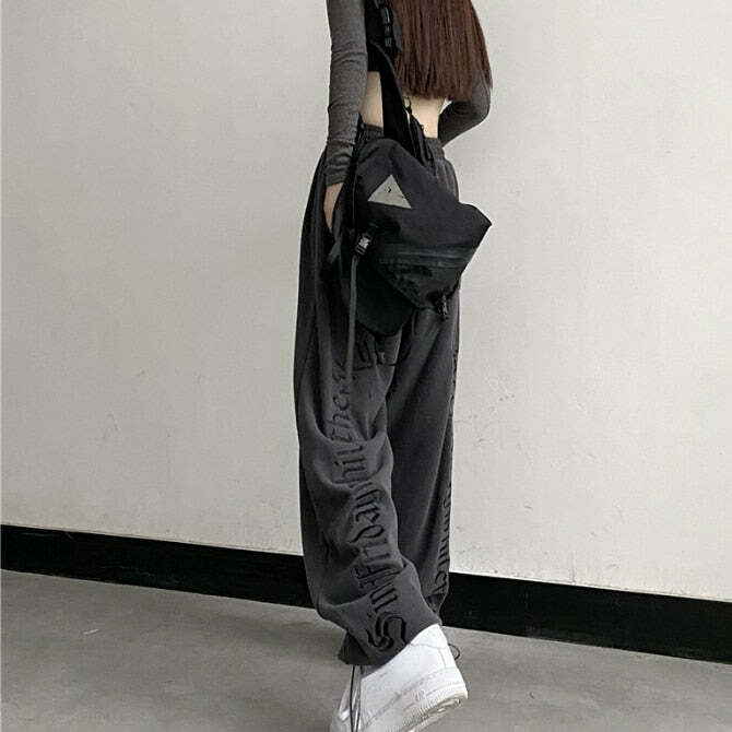 Y2K Dark Grunge Wide Leg Sweatpants - Retro 90s Fashion, Gothic Y2K, Summer Y2K Outfits