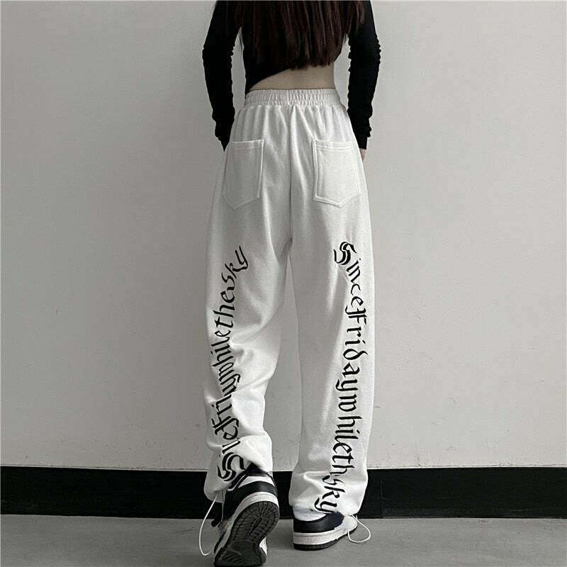 Y2K Dark Grunge Wide Leg Sweatpants - Retro 90s Fashion, Gothic Y2K, Summer Y2K Outfits