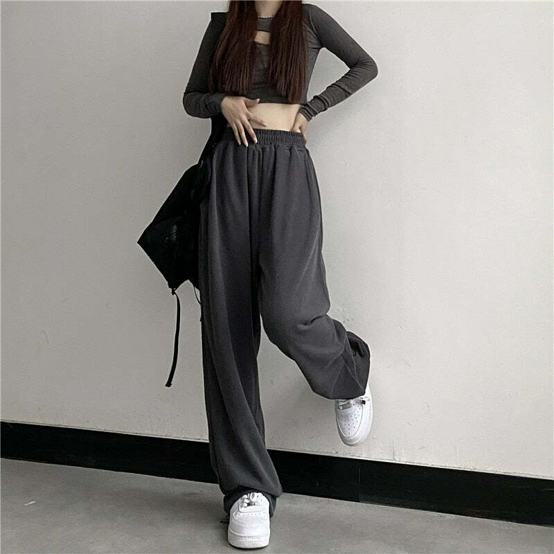 Y2K Dark Grunge Wide Leg Sweatpants - Retro 90s Fashion, Gothic Y2K, Summer Y2K Outfits