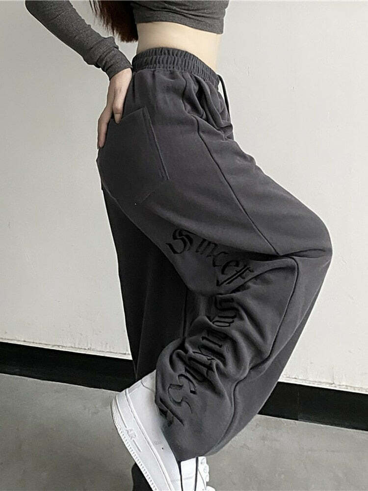 Y2K Dark Grunge Wide Leg Sweatpants - Retro 90s Fashion, Gothic Y2K, Summer Y2K Outfits