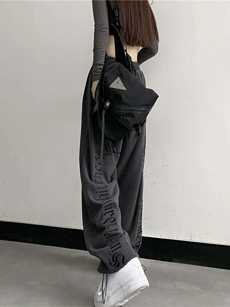 Y2K Dark Grunge Wide Leg Sweatpants - Retro 90s Fashion, Gothic Y2K, Summer Y2K Outfits