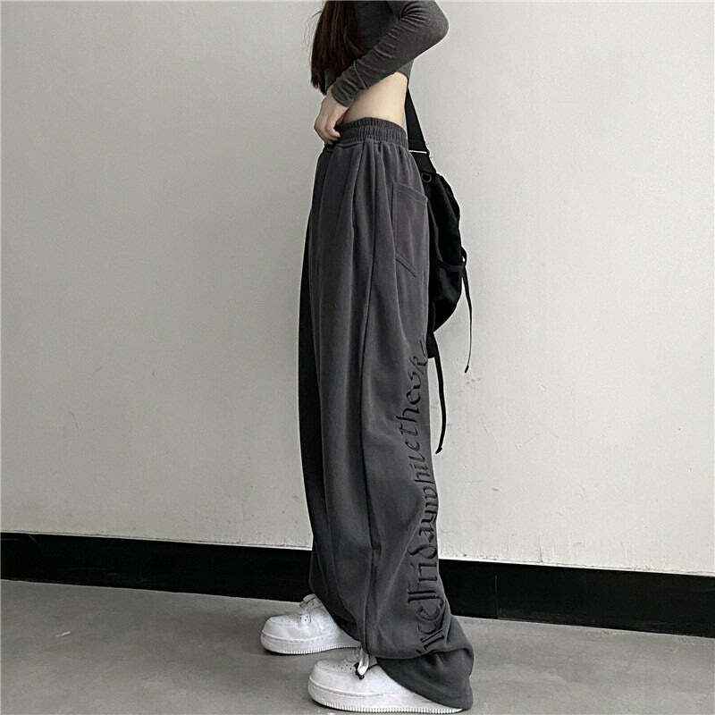 Y2K Dark Grunge Wide Leg Sweatpants - Retro 90s Fashion, Gothic Y2K, Summer Y2K Outfits