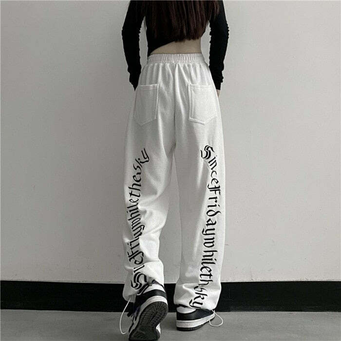 Y2K Dark Grunge Wide Leg Sweatpants - Retro 90s Fashion, Gothic Y2K, Summer Y2K Outfits