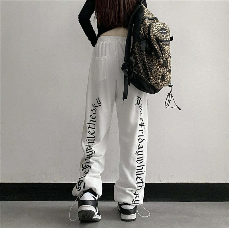 Y2K Dark Grunge Wide Leg Sweatpants - Retro 90s Fashion, Gothic Y2K, Summer Y2K Outfits