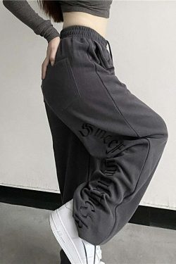 Y2K Dark Grunge Wide Leg Sweatpants - Retro 90s Fashion, Gothic Y2K, Summer Y2K Outfits