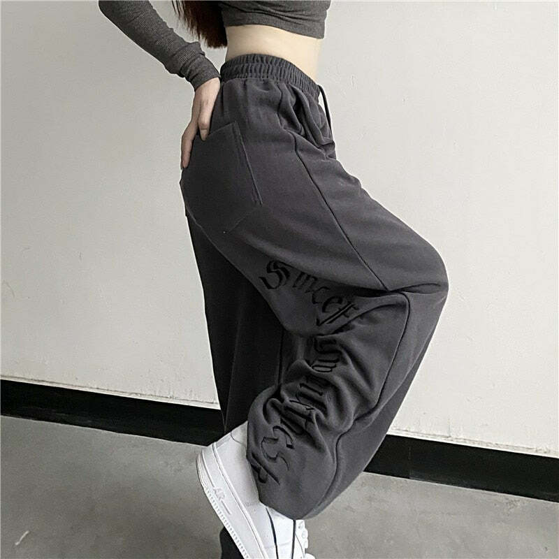 Y2K Dark Grunge Wide Leg Sweatpants - Retro 90s Fashion, Gothic Y2K, Summer Y2K Outfits