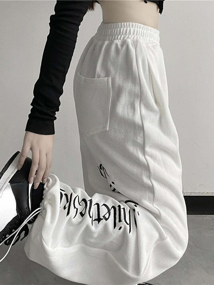 Y2K Dark Grunge Wide Leg Sweatpants - Retro 90s Fashion, Gothic Y2K, Summer Y2K Outfits