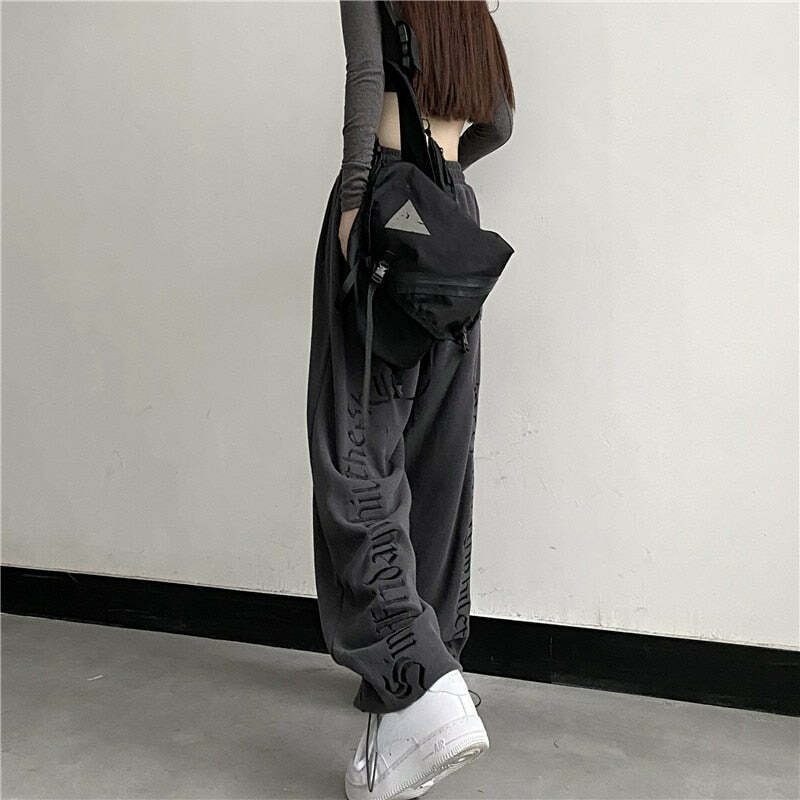 Y2K Dark Grunge Wide Leg Sweatpants - Retro 90s Fashion, Gothic Y2K, Summer Y2K Outfits