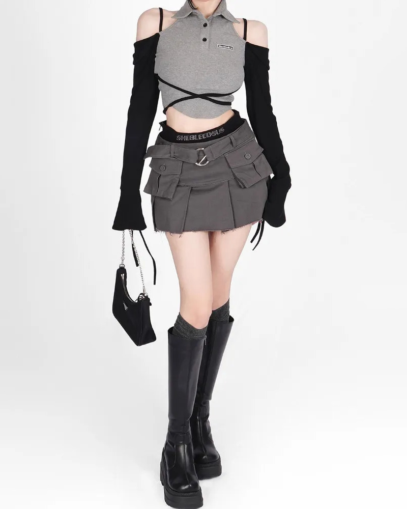 Y2K Denim Cargo Skirt - 90s Grunge, Retro Summer Outfit, Y2K Fashion, Pastel Goth Style