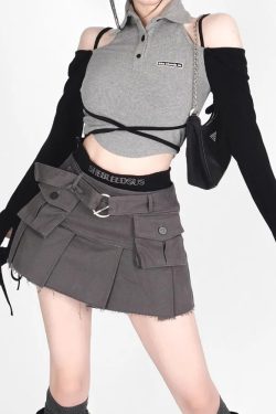 Y2K Denim Cargo Skirt - 90s Grunge, Retro Summer Outfit, Y2K Fashion, Pastel Goth Style