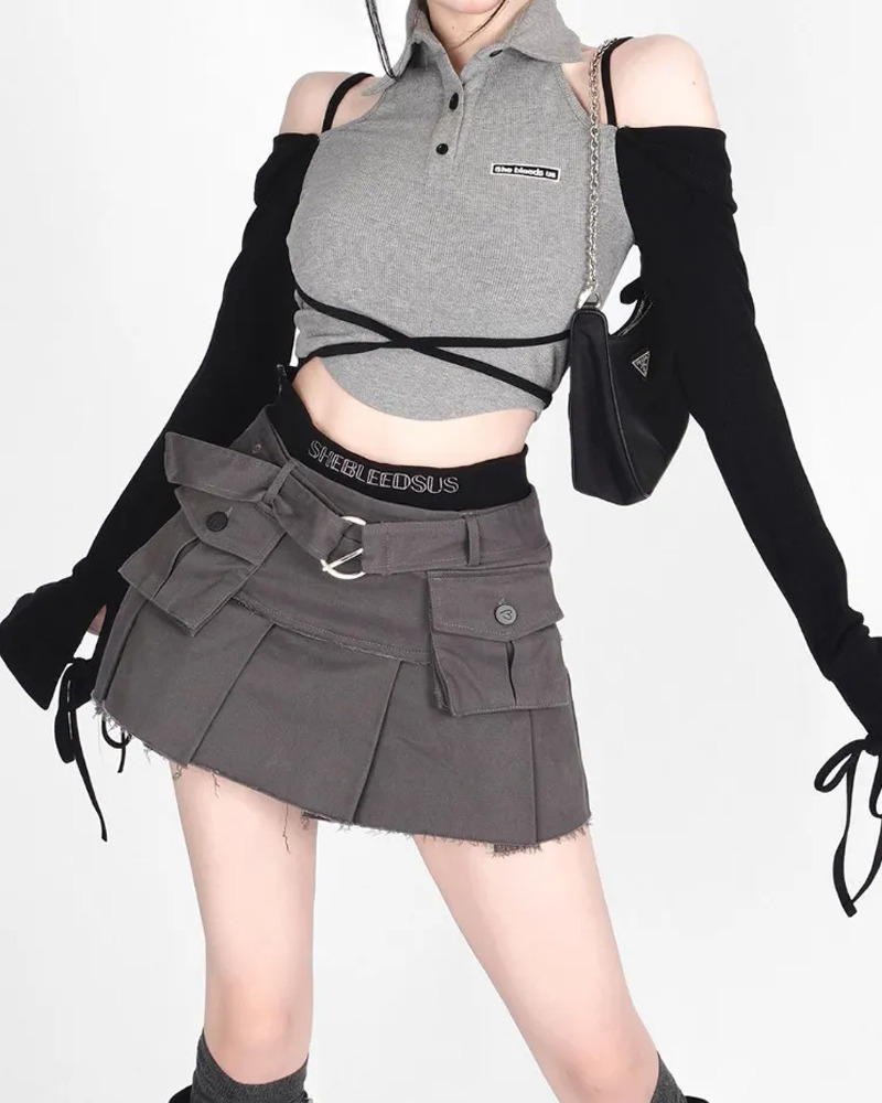 Y2K Denim Cargo Skirt - 90s Grunge, Retro Summer Outfit, Y2K Fashion, Pastel Goth Style