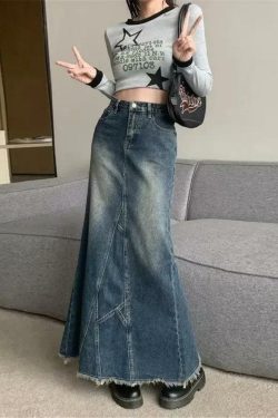 Y2K Denim Maxi Skirt - 90s Grunge, Retro Summer Outfit, Y2K Fashion, Pastel Goth Style