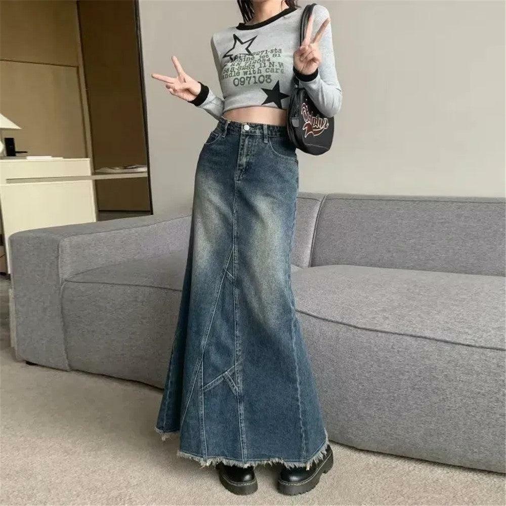 Y2K Denim Maxi Skirt - 90s Grunge, Retro Summer Outfit, Y2K Fashion, Pastel Goth Style