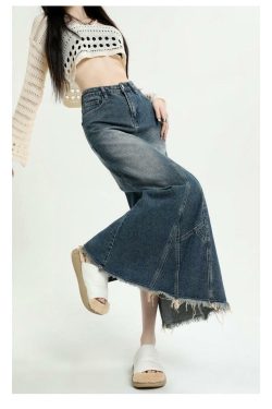 Y2K Denim Maxi Skirt - 90s Grunge, Retro Summer Outfit, Y2K Fashion, Pastel Goth Style