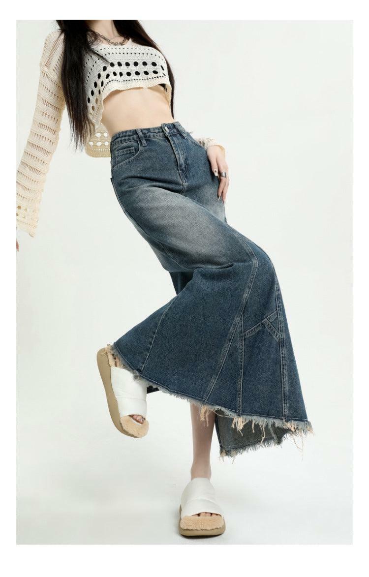 Y2K Denim Maxi Skirt - 90s Grunge, Retro Summer Outfit, Y2K Fashion, Pastel Goth Style