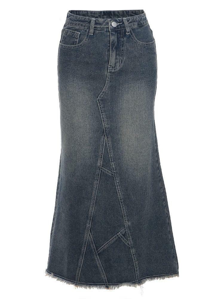 Y2K Denim Maxi Skirt - 90s Grunge, Retro Summer Outfit, Y2K Fashion, Pastel Goth Style
