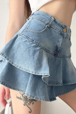 Y2K Denim Mini Skirt - 90s Grunge, Retro Summer Outfit, Y2K Party & Club Fashion
