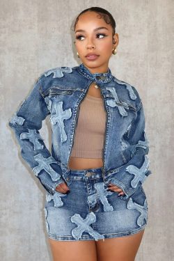 Y2K Denim Mini Skirt Set - 90s Grunge Summer Outfit, Retro Y2K Fashion, Pastel Goth Style