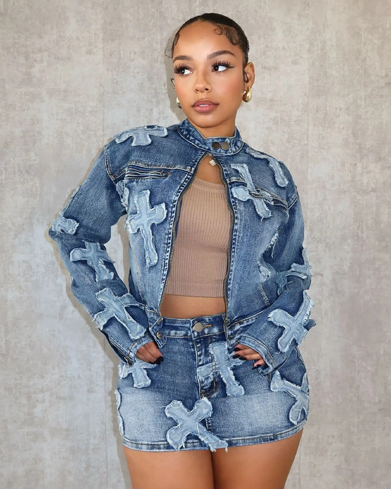 Y2K Denim Mini Skirt Set - 90s Grunge Summer Outfit, Retro Y2K Fashion, Pastel Goth Style