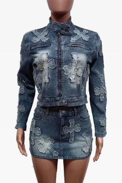 Y2K Denim Mini Skirt Set - 90s Grunge Summer Outfit, Retro Y2K Fashion, Pastel Goth Style
