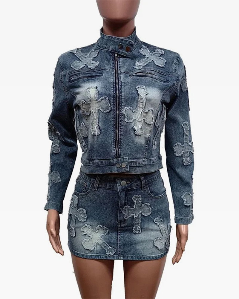 Y2K Denim Mini Skirt Set - 90s Grunge Summer Outfit, Retro Y2K Fashion, Pastel Goth Style