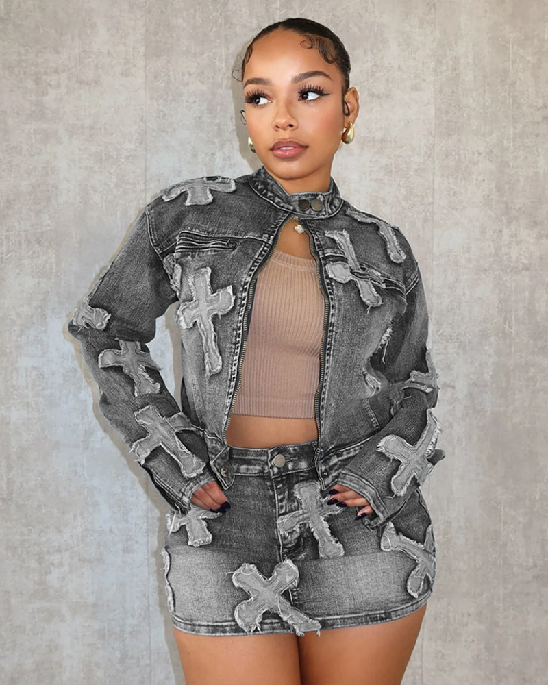 Y2K Denim Mini Skirt Set - 90s Grunge Summer Outfit, Retro Y2K Fashion, Pastel Goth Style