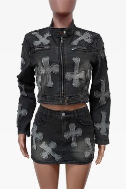 Y2K Denim Mini Skirt Set - 90s Grunge Summer Outfit, Retro Y2K Fashion, Pastel Goth Style