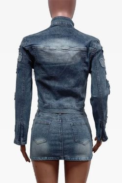 Y2K Denim Mini Skirt Set - 90s Grunge Summer Outfit, Retro Y2K Fashion, Pastel Goth Style