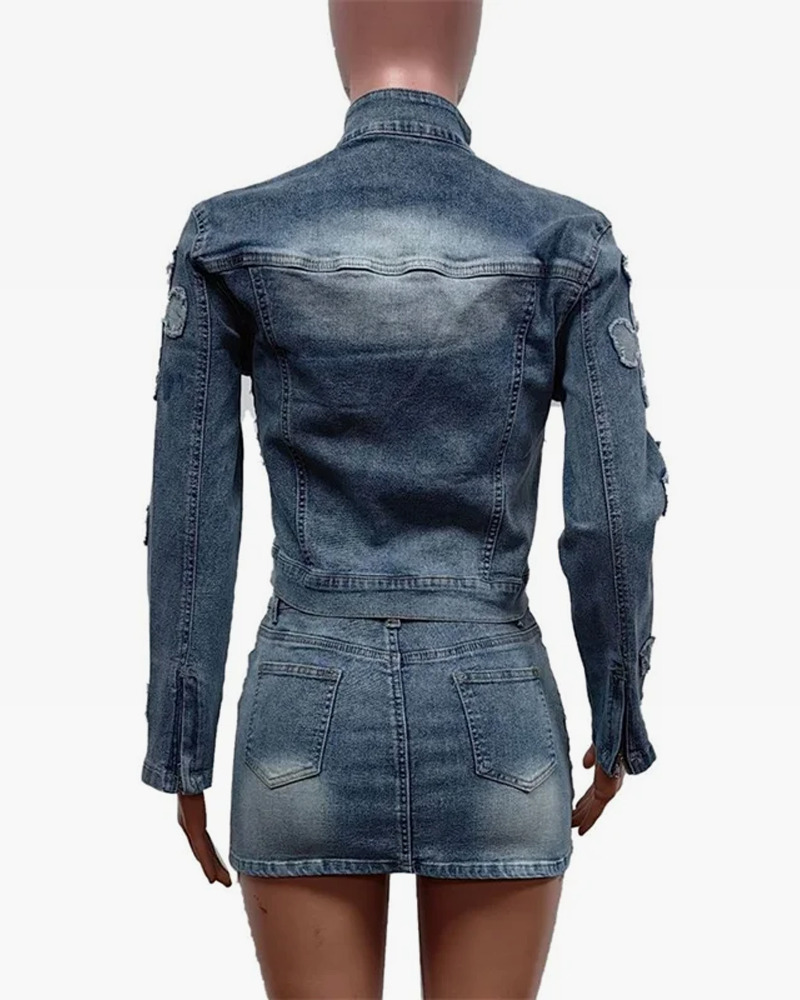 Y2K Denim Mini Skirt Set - 90s Grunge Summer Outfit, Retro Y2K Fashion, Pastel Goth Style