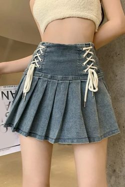 Y2K Denim Pleated Mini Skirt - 90s Grunge, Retro Summer, Y2K Party & Club Outfits