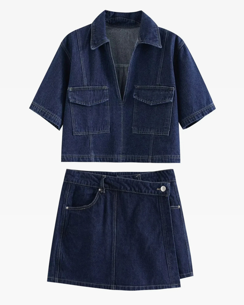Y2K Denim Top and Skirt Set - 90s Grunge Summer Outfit, Retro Y2K Fashion for Women