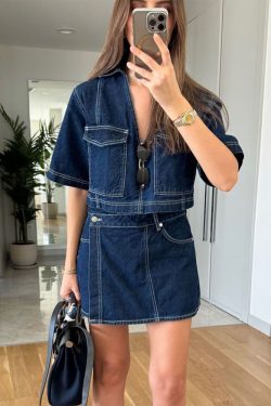 Y2K Denim Top and Skirt Set - 90s Grunge Summer Outfit, Retro Y2K Fashion for Women