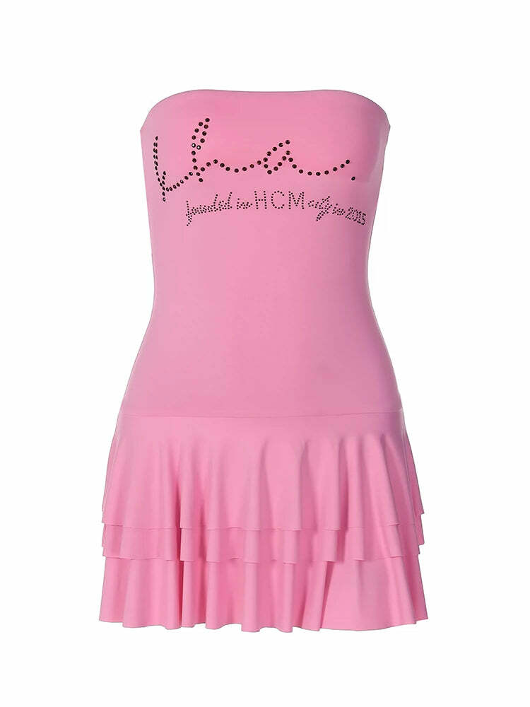 Y2K Diamond Letter Print Mini Dress - 90s Grunge, Retro Summer, Party & Club Outfits