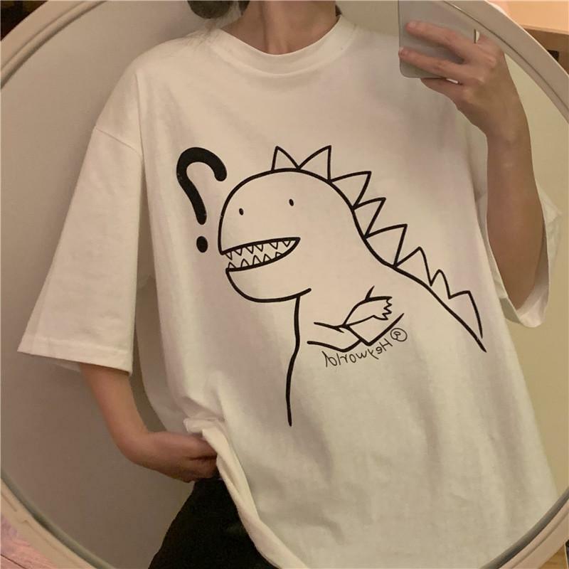 Y2K Dinosaur Shirt - Retro 90s Grunge Summer Outfit, Y2K Fashion for Women, Pastel Goth Style