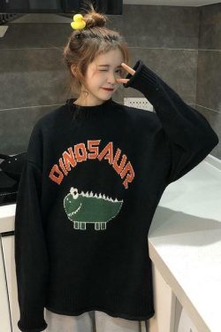 Y2K Dinosaur Sweater - Retro 90s Grunge, Pastel Goth, and Summer Y2K Fashion for Women