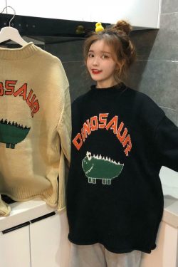 Y2K Dinosaur Sweater - Retro 90s Grunge, Pastel Goth, and Summer Y2K Fashion for Women