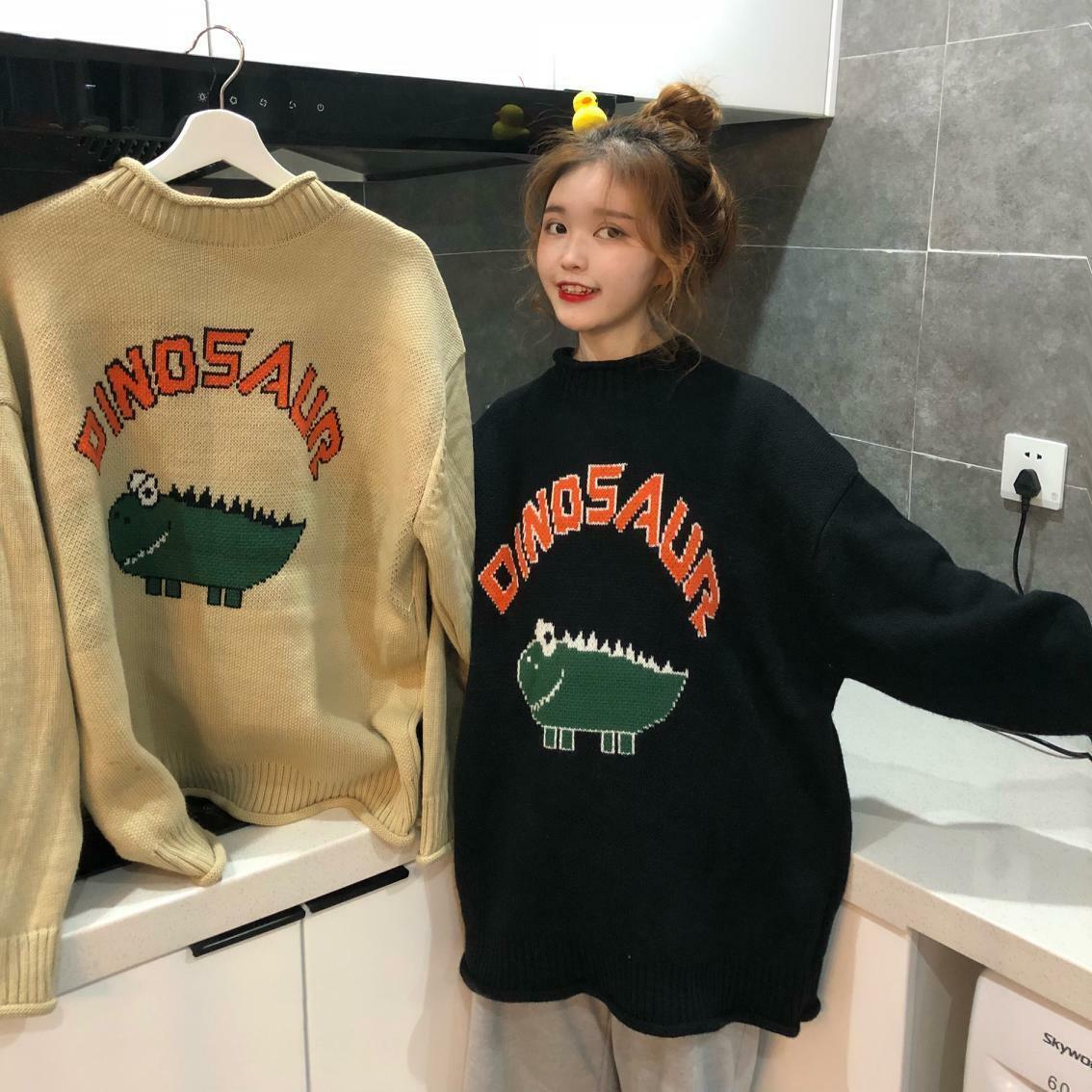 Y2K Dinosaur Sweater - Retro 90s Grunge, Pastel Goth, and Summer Y2K Fashion for Women