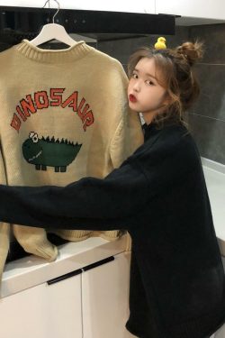 Y2K Dinosaur Sweater - Retro 90s Grunge, Pastel Goth, and Summer Y2K Fashion for Women