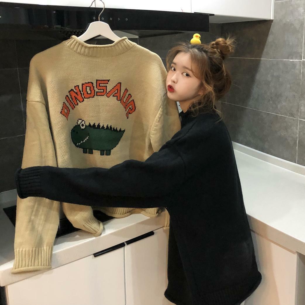 Y2K Dinosaur Sweater - Retro 90s Grunge, Pastel Goth, and Summer Y2K Fashion for Women