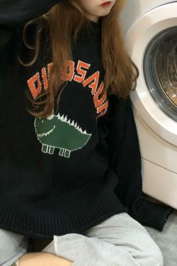 Y2K Dinosaur Sweater - Retro 90s Grunge, Pastel Goth, and Summer Y2K Fashion for Women