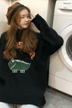 Y2K Dinosaur Sweater - Retro 90s Grunge, Pastel Goth, and Summer Y2K Fashion for Women