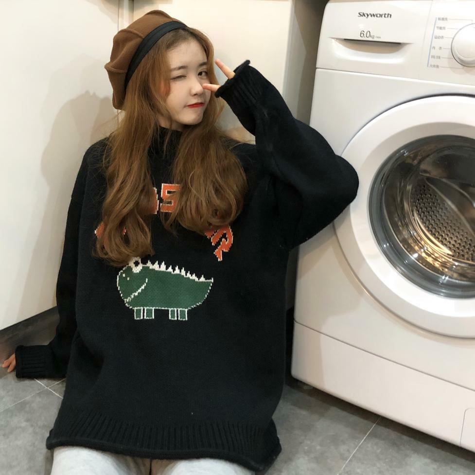 Y2K Dinosaur Sweater - Retro 90s Grunge, Pastel Goth, and Summer Y2K Fashion for Women