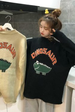 Y2K Dinosaur Sweater - Retro 90s Grunge, Pastel Goth, and Summer Y2K Fashion for Women