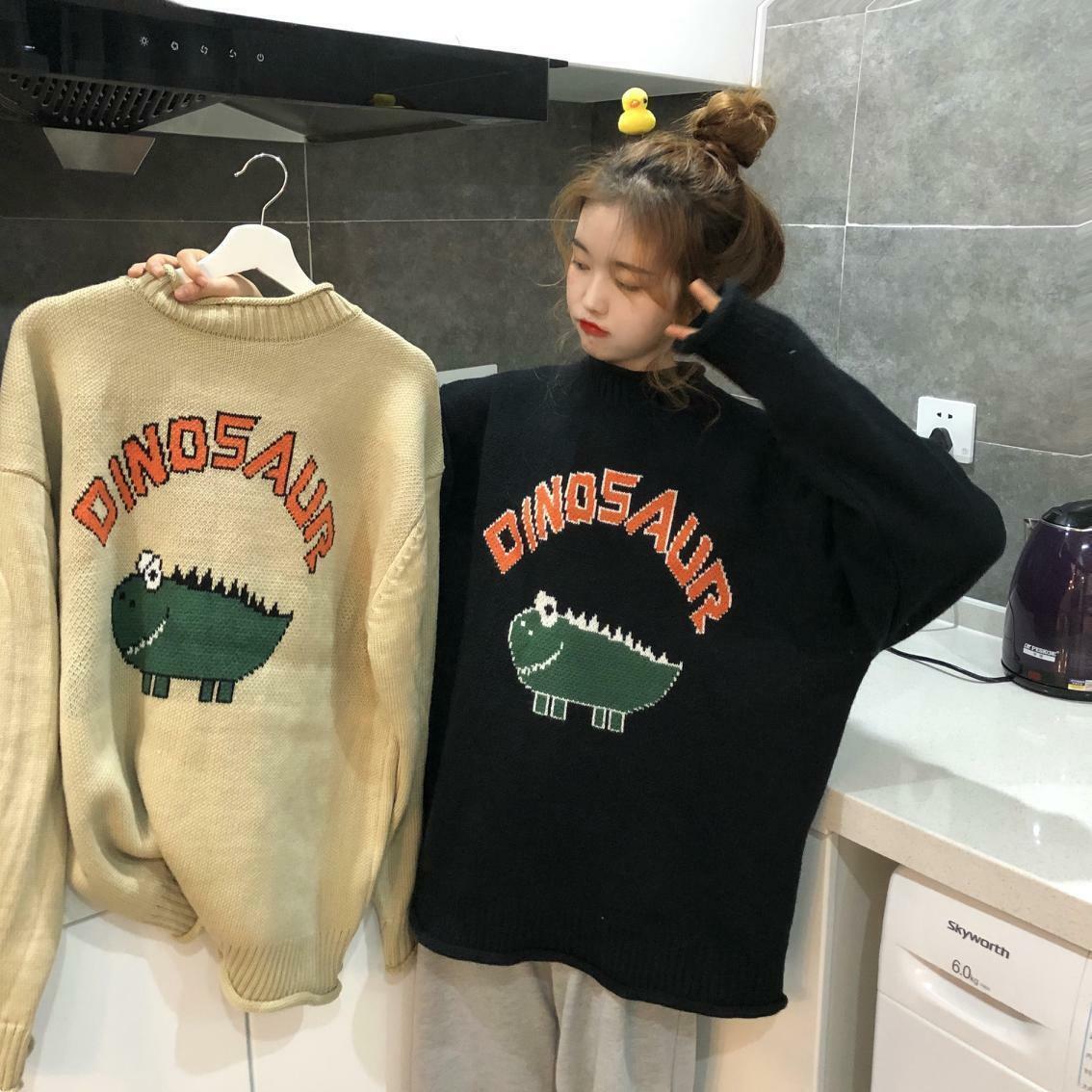 Y2K Dinosaur Sweater - Retro 90s Grunge, Pastel Goth, and Summer Y2K Fashion for Women