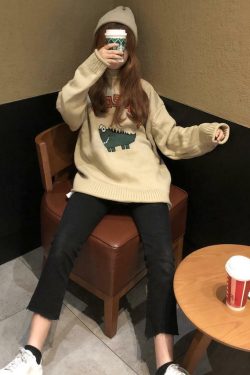 Y2K Dinosaur Sweater - Retro 90s Grunge, Pastel Goth, and Summer Y2K Fashion for Women