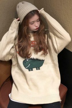 Y2K Dinosaur Sweater - Retro 90s Grunge, Pastel Goth, and Summer Y2K Fashion for Women