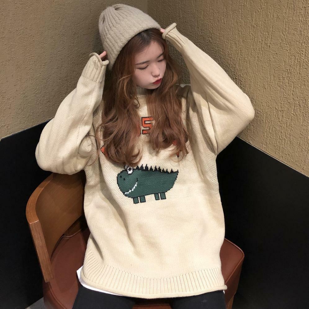 Y2K Dinosaur Sweater - Retro 90s Grunge, Pastel Goth, and Summer Y2K Fashion for Women