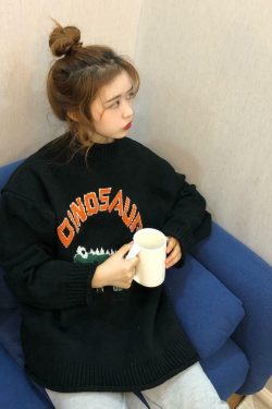 Y2K Dinosaur Sweater - Retro 90s Grunge, Pastel Goth, and Summer Y2K Fashion for Women