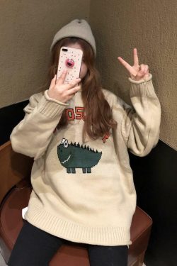 Y2K Dinosaur Sweater - Retro 90s Grunge, Pastel Goth, and Summer Y2K Fashion for Women